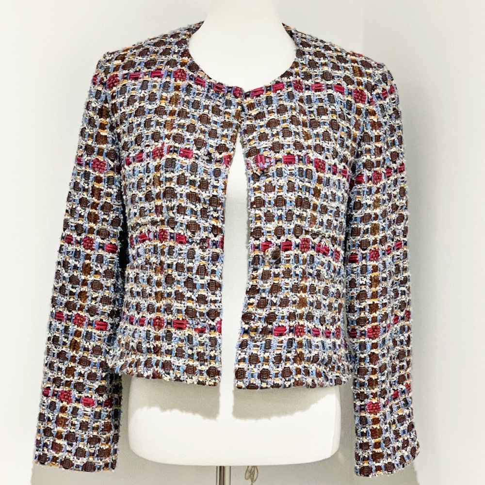 Paule Vasseur tweed blazer jacket sz 44 Large